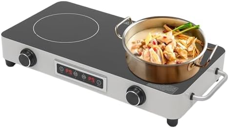 2200W Double Burner Electric Cooktop, 2-Burner Induction Stove with 99-Min Timer & Child Lock, 9 Power Settings, Portable Electric Stove for Kitchen, RV, Apartment Cooking (Silver)