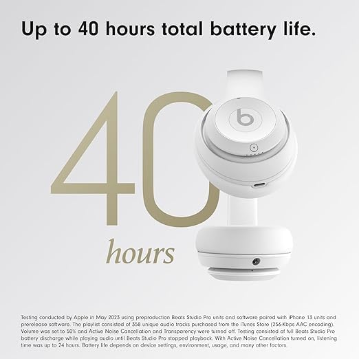 Beats Studio Pro - Wireless Bluetooth Noise Cancelling Headphones - Personalized Spatial Audio, USB-C Lossless Audio, Apple & Android Compatibility - Matte White (Renewed Premium)