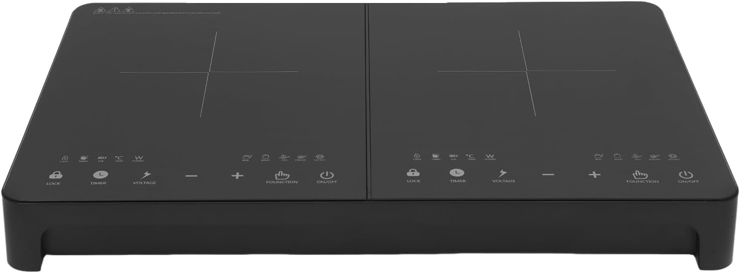 Double Induction Cooktop Burner with LED Display, 110V Quick Setting Function Portable Dual Induction Cooker Cooktop with Child Safety Lock & Time