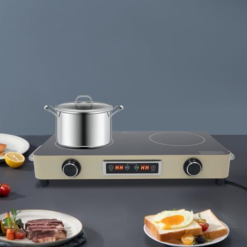 2200W Double Burner Electric Cooktop - 2-Burner Induction Stove with 99-Minute Timer, Child Safety Lock, 9 Power Settings, Portable Electric Stove for Kitchen, RV, Apartment Cooking (Silver)