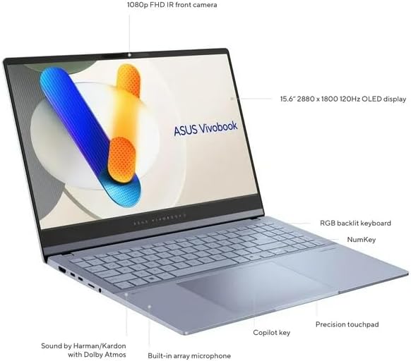 ASUS Vivobook S 15 S5506MA Laptop 2024, 15.6'' 3K, Intel Ultra 7 155H 16-Core, ARC Graphics, 16GB 1TB SSD, Backlit Keyboard, Thunderbolt 4, Wi-Fi 6E, Card Reader, Win11 Home, COU 32GB USB, Mist Blue