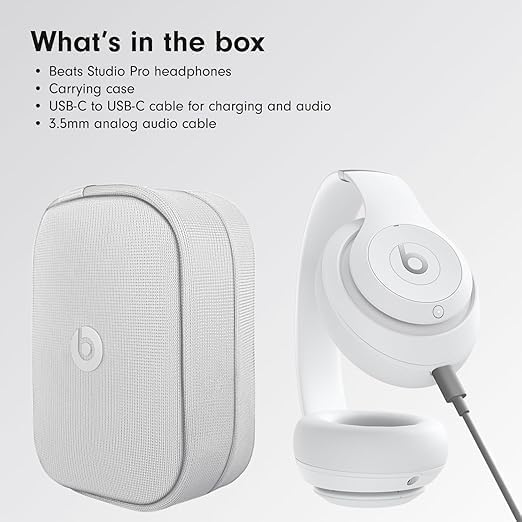 Beats Studio Pro - Wireless Bluetooth Noise Cancelling Headphones - Personalized Spatial Audio, USB-C Lossless Audio, Apple & Android Compatibility - Matte White (Renewed Premium)