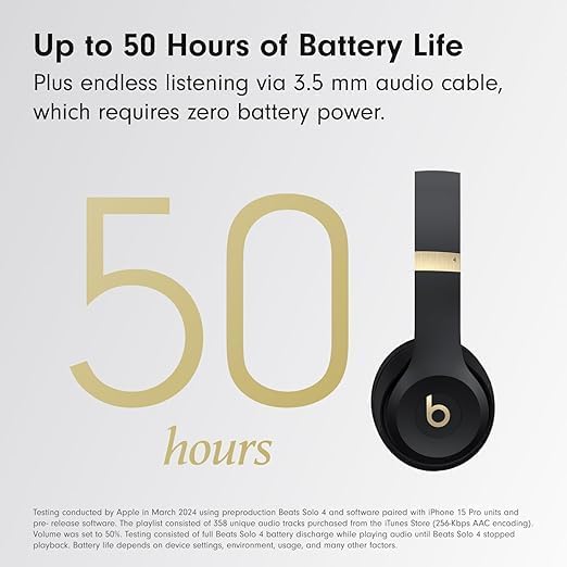 Beats Solo 4 - Wireless Bluetooth On-Ear Headphones, Apple & Android Compatible, Up to 50 Hours of Battery Life - Black & Gold (Renewed Premium)