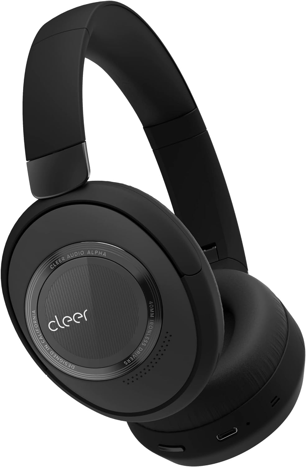 Cleer Audio Alpha Adaptive Active Noise Canceling Bluetooth Headphones, Dual-Microphone, Touch Controls, 35 Hr Battery Life, Multipoint Connection, Dirac Spatial Audio, App, Midnight Black