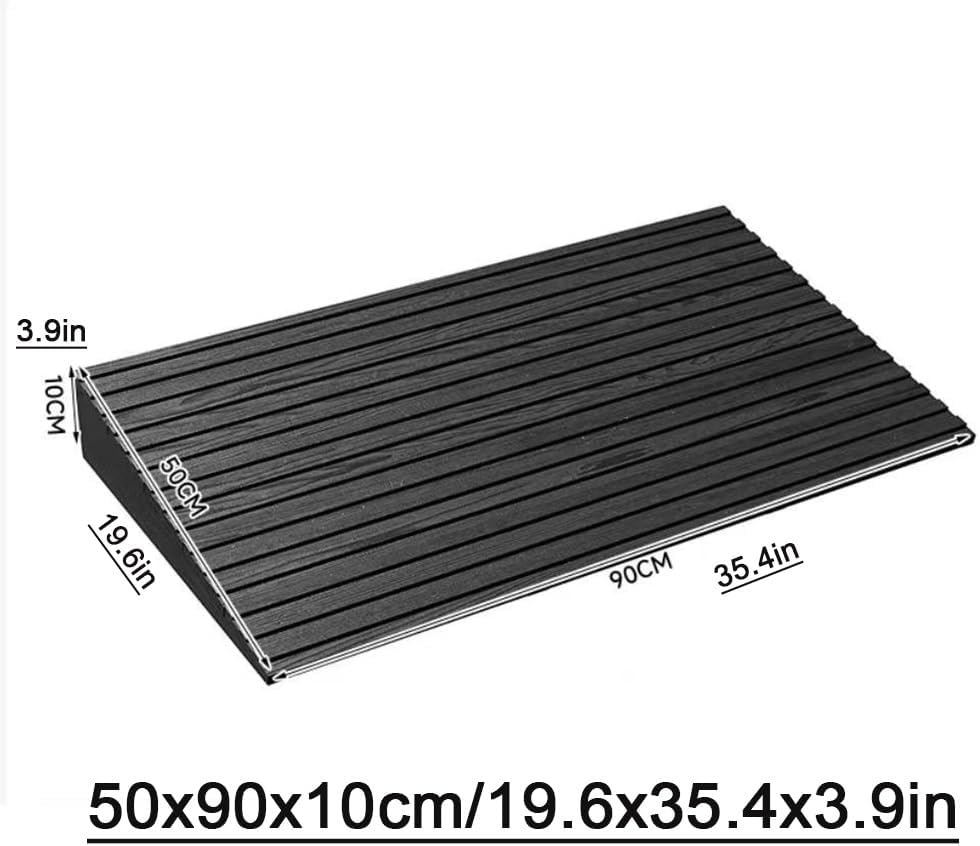 Mobility Ramp For Doorways Steps, Non-Skid Threshold Ramps，4in Height Access Ramp WheelChair Threshold Ramp For Motorcycles/Walker/Cart/Scooter(Grille black,19.6x35.4x3.9in)