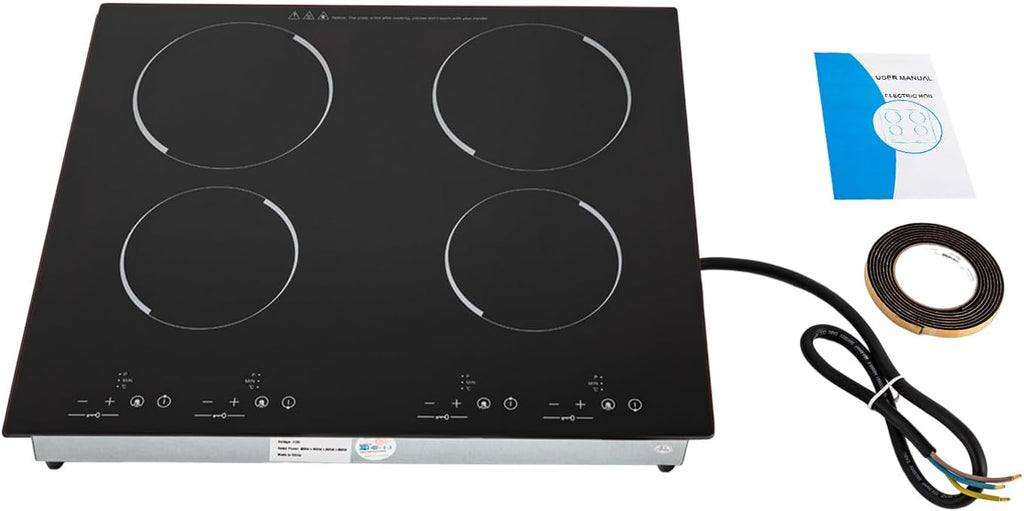 4 Burners Electric Ceramic Induction Cooktop 3000W Built-in Cooktop Electric Stove Top with 9 Heating Level, Safety Lock, Sensor Touch Control for Kitchens, Offices,Hotels (900W+600W+900W+600W)