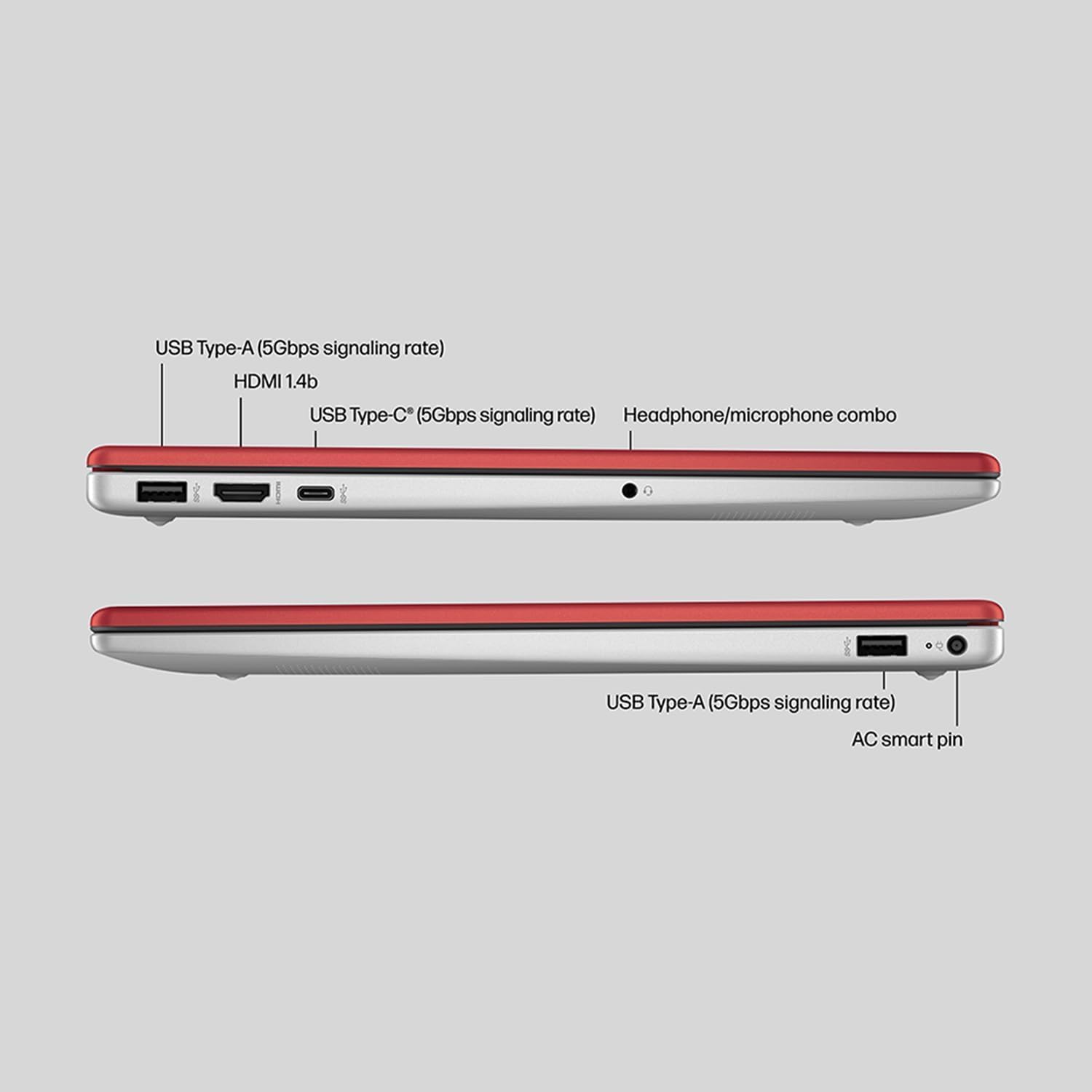 HP Laptop Computer 2024, 15.6' HD Display, Quad-Core Intel Processor N200, 8GB RAM, 384GB Storage (128GB UFS + 256GB Card), WiFi, Webcam, 1 Year Office 365, Long Battery, Win 11S+MarxsolAccessory Red