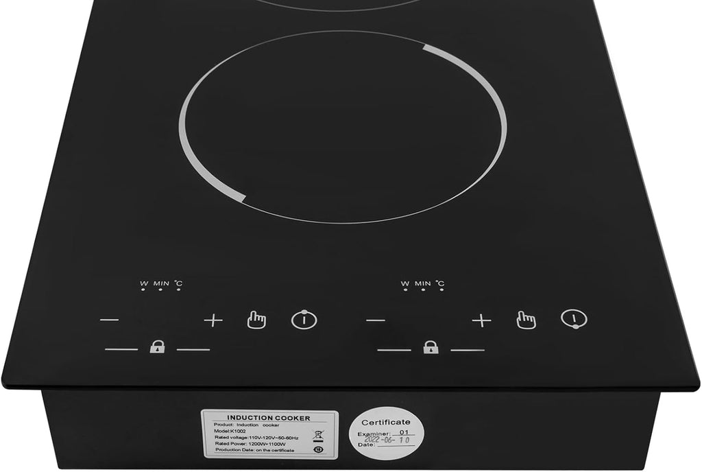 Double Induction Cooktop, Portable Induction Cooker with 2 Burner Independent Control, Ultrathin Body, 9 Temperature, 2 Hour Timer, Safety Lock