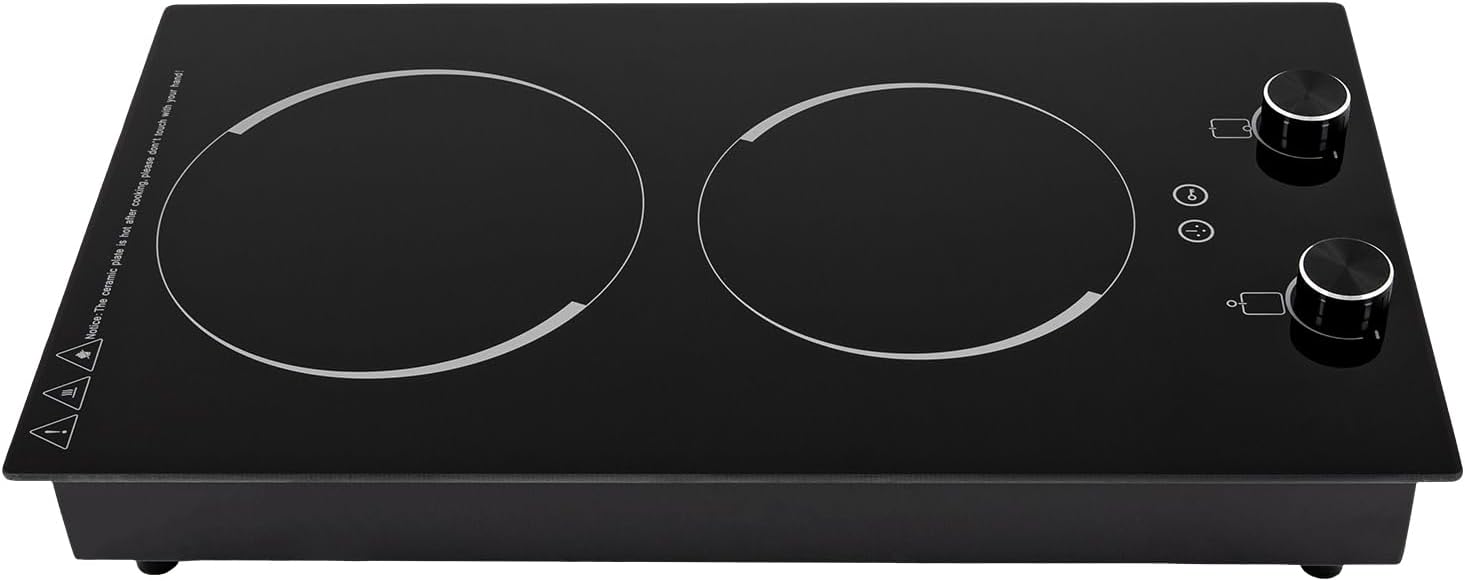 Double Induction Cooktop,Electric Cooktop,2 Burners Electric Stove Top with Knob Control,Built-in Radiant Stove with LED Display screen,9 Heating Level, Kid Safety Lock,Overheat Protection, 110V