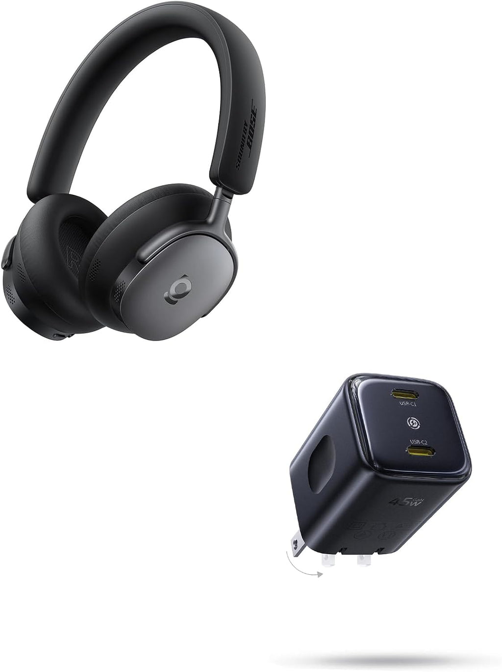 Baseus Inspire XH1 Adaptive Active Noise Cancelling Headphones 45W USB C Charger, Dual Port PPS Fast Charging Block