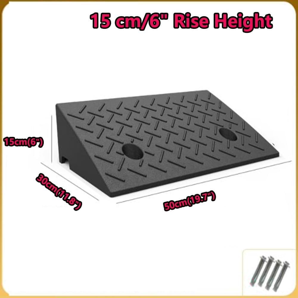 2 Pcs Driveway Curb Ramps, Rubber Wheelchair Ramp Portable Doorway Threshold Ramp, Heavy Duty Loading Ramp Shed Ramps for Cars Warehouse Dock(H 15 CM/6')