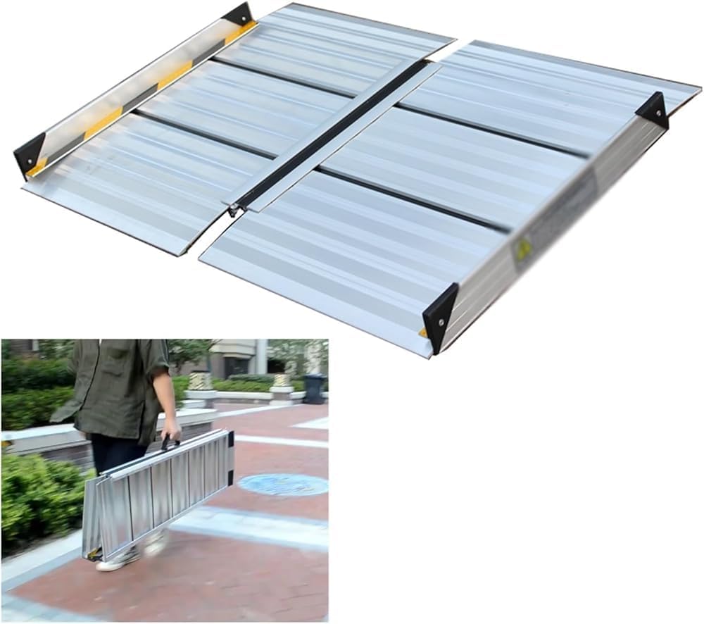 3' Rise Door Ramp for Wheelchairs, Door Threshold Ramp, Aluminum Threshold Ramp for Doorways Rated 660 lbs Load Capacity, Size : 120X37.5x8cm-4pcs (Size:120X37.5x8cm-4pcs,Color:Silver)