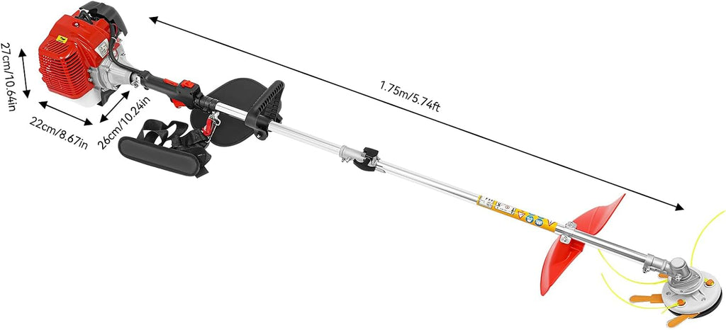 43cc Gas Weed Wacker, 2-Stroke String Trimmer/Edger Single Cylinder Air Cooled Engine with Heavy Duty Straight Shaft Lawn Mower Strings for Home Lawn Orchard Tea Garden Mowing