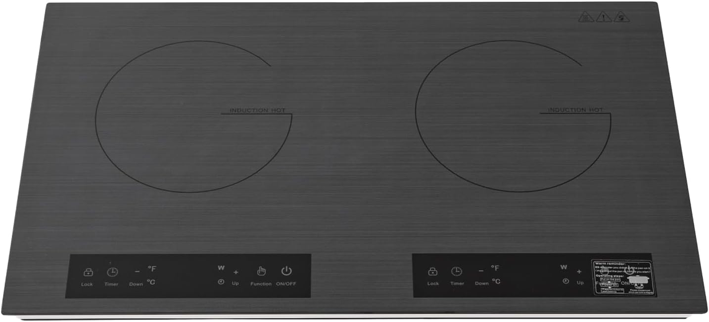 4000W Double Induction Cooktop, 24 inch Electric Hot Plate Dual Burner Induction Cooker, Cooker with 9 Power Levels for Cooking in Kitchen, RV, Apartment