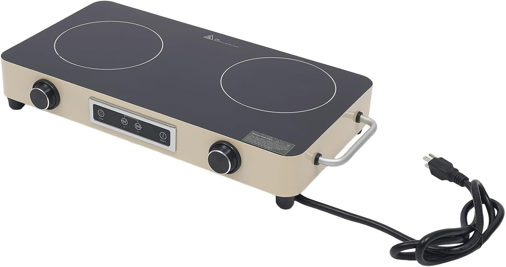 2 Burner Electric Cooktop 1100W Countertop Stove Top with Knob Control 110-120V Plug in Electric Cooktop with Touch Control & Timer for Kitchen, RV, Apartment (Cream Yellow)