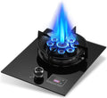 Gas Stove 1 Burner,5.2KW 9-Cavity Countertop Stove,Independent Timer Both Sides,Tempered Glass Cast Iron Pot Rack,NG/LPG Gas Source Kit(LPG)