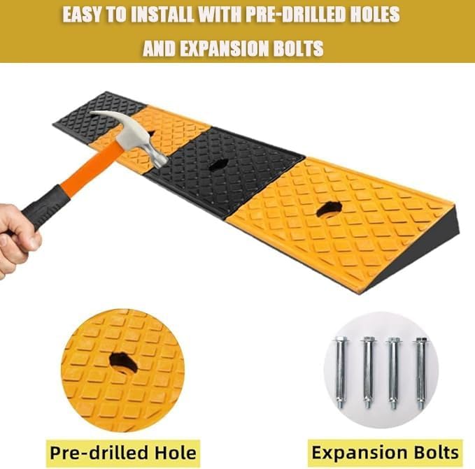 Rubber Curb Ramp, Portable Threshold Ramp, 1.2-6' Rise Entry Slope Ramp, Splicable Step Pad for Home/Front Door/Yard/Patio/Entry(100 * 30 * 15cm/39 * 12 * 6in)