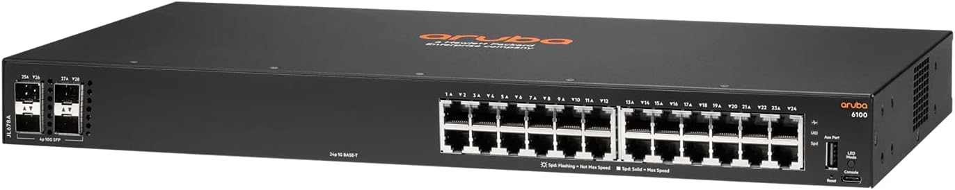 Aruba 6100 24G 4SFP+ Switch - JL678A Internal UPC no Localization/Cord (Renewed)
