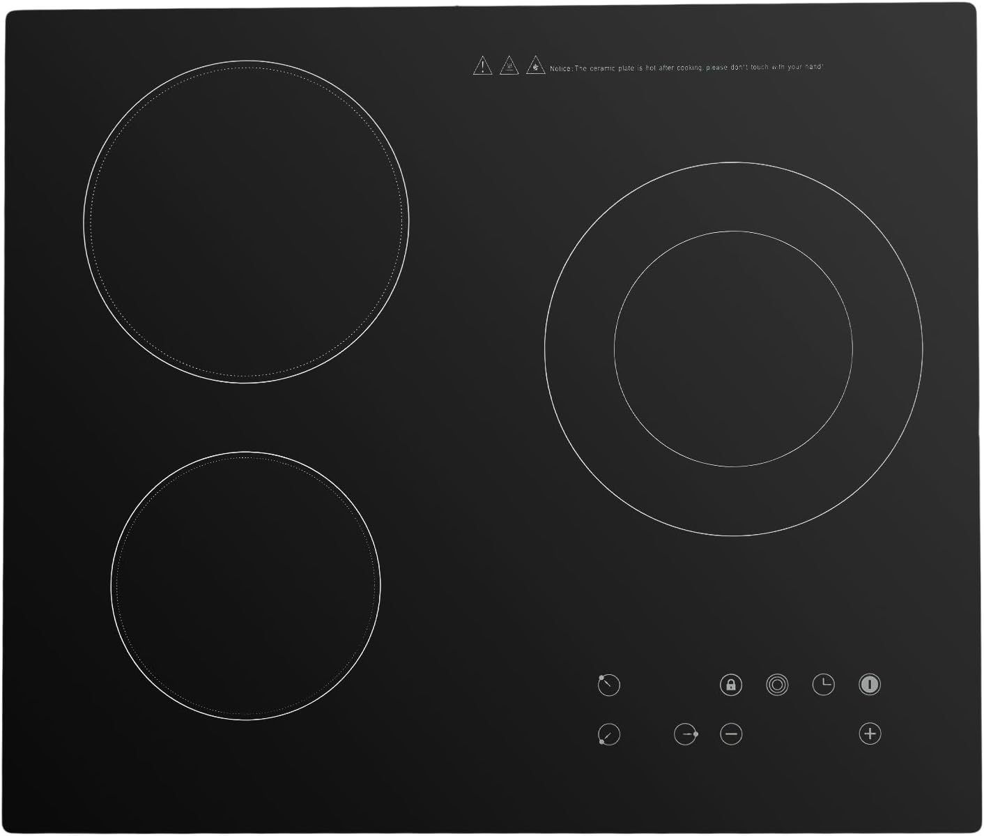 Electric Cooktop 110v, Electric Stove Countertop & Built-in, Cooktop with 9 Power Levels, Sensor Touch Control, Safety Lock, Timer, No Plug (3 Burners)