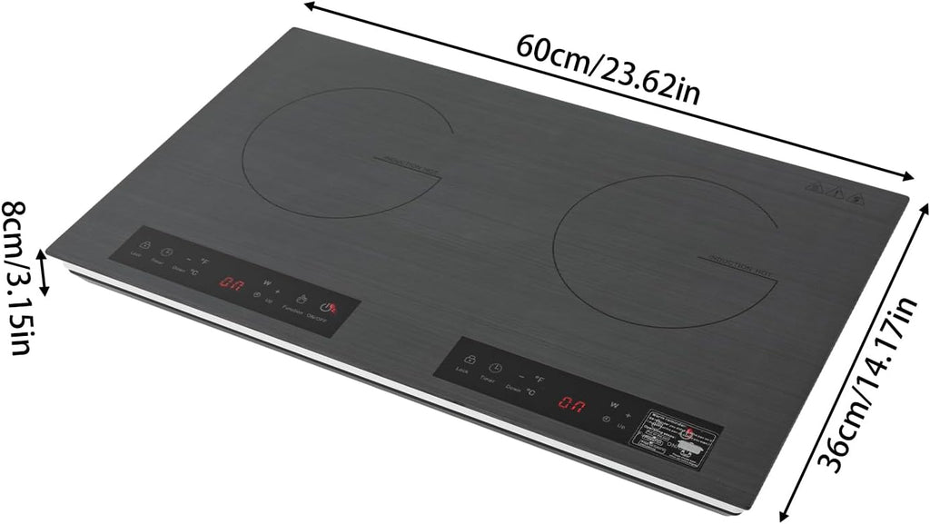 4000W Double Induction Cooktop, 24 inch Electric Hot Plate Dual Burner Induction Cooker, Cooker with 9 Power Levels for Cooking in Kitchen, RV, Apartment