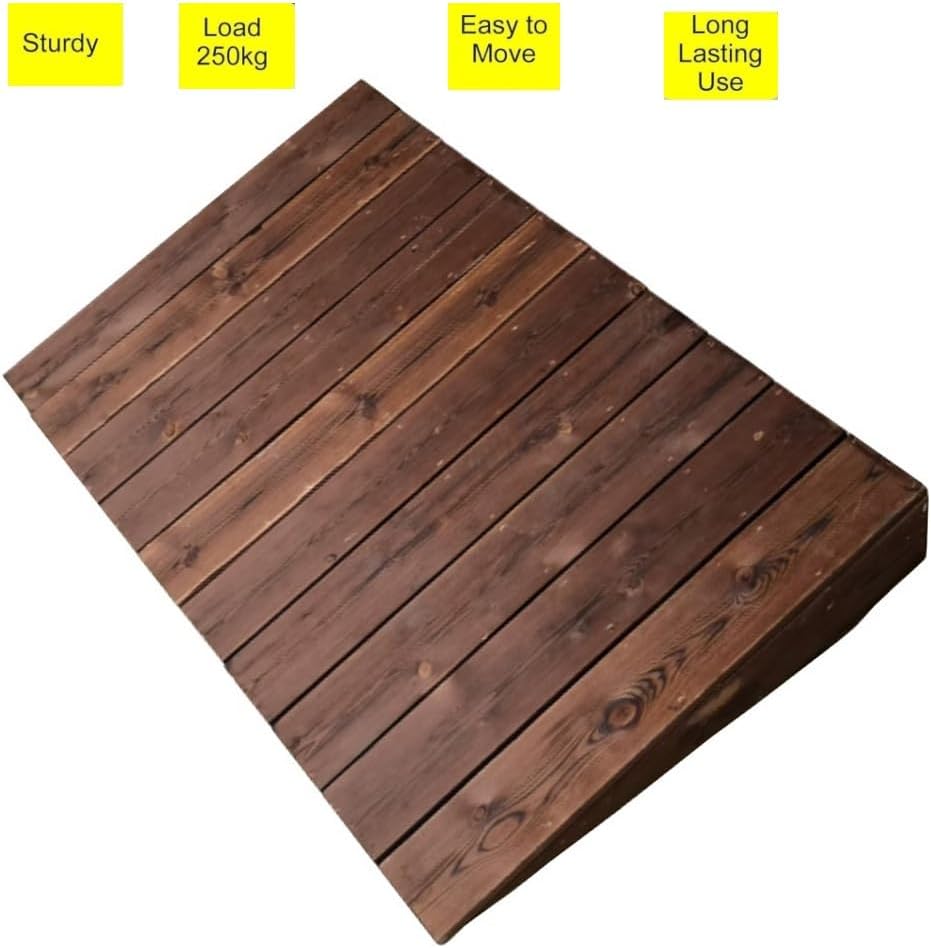Non-Slip Wood Threshold Ramp for Home Entry - 4''-10'' Rise, 60x50x10cm (24x20x4'') - Ideal for Front Door Accessibility and Wheelchair Use