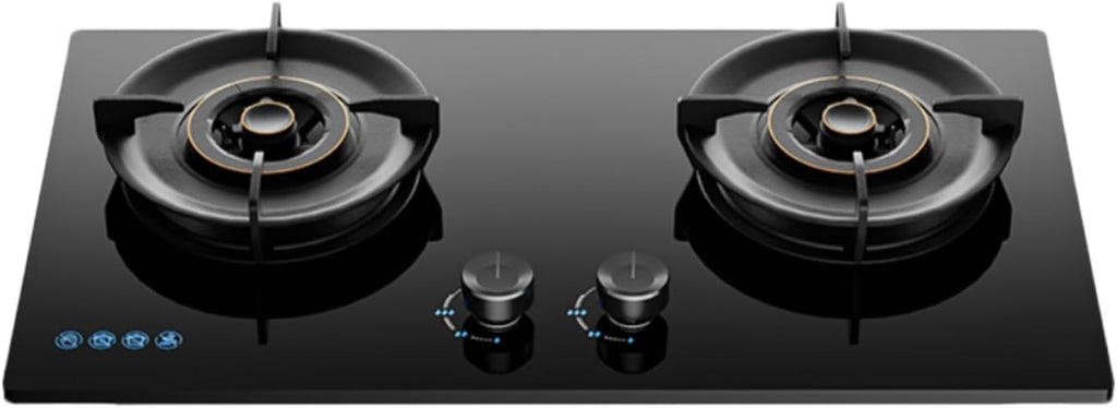 Double Burner Stove with Energy-gathering Stove Rack Burner,Tempered Glass Outdoor Portable Camping Stove,LPG or NG Can be Used 5.2kw High Power(NG)