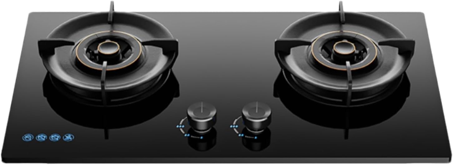 Double Burner Stove with Energy-gathering Stove Rack Burner,Tempered Glass Outdoor Portable Camping Stove,LPG or NG Can be Used 5.2kw High Power(NG)