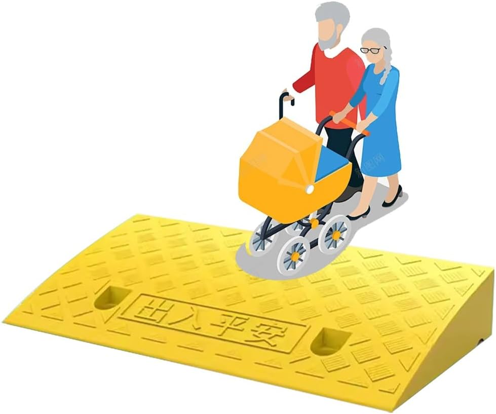 2' Rise Threshold Ramp, Door Entry Ramp for Wheelchair/Doorways/Scooter, Rubber Curb Ramp with Non-Slip Surface, 4.3'-7.5' High 2200 Lbs Load Capacity ﻿(Yellow,1.6' Rise/4cm)