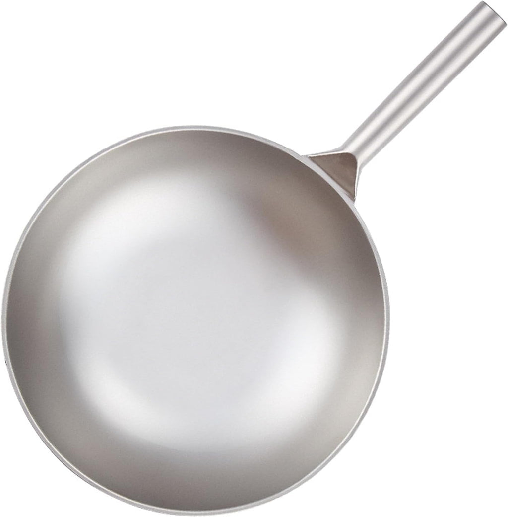 Pure Titanium Pot, Wok Pan with Lid, Nonstick Woks and Stir-Fry Pans, No Chemical Coated Flat Bottom Chinese Wok for Induction, Electric, All Stoves,A-32cm