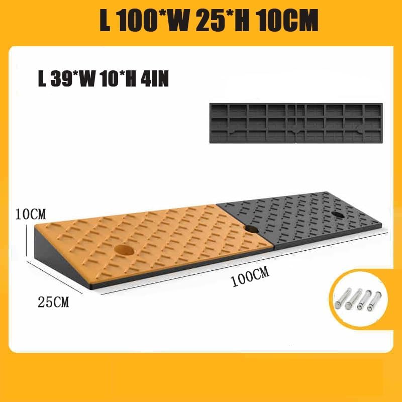 Rubber Curb Ramp, Portable Threshold Ramp, 1.2-6' Rise Entry Slope Ramp, Splicable Step Pad for Home/Front Door/Yard/Patio/Entry(100 * 25 * 10cm/39 * 10 * 4in)