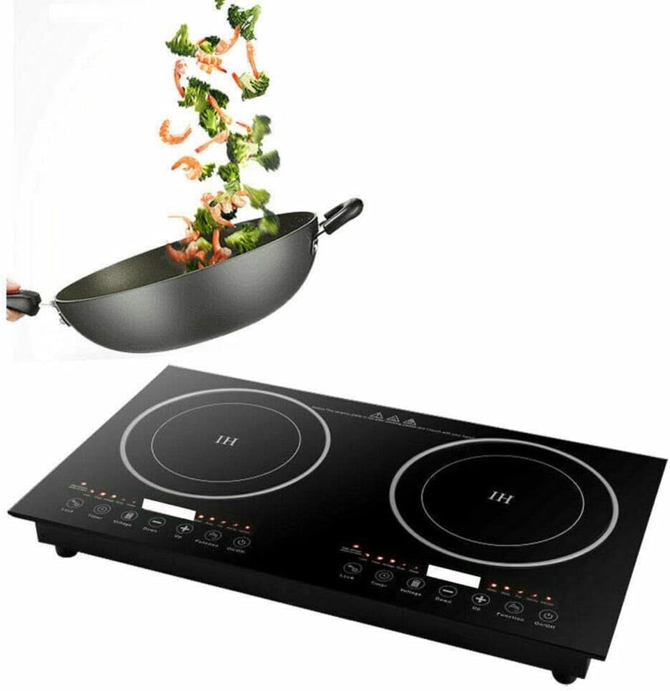 Electric Double Induction Cooker, 1200W+1200W Touch Type Key w/LED Display, 8 Gear Firepower, Dual Induction Countertop Burner, 2 Burner Portable Countertop Cooker (US Stock)