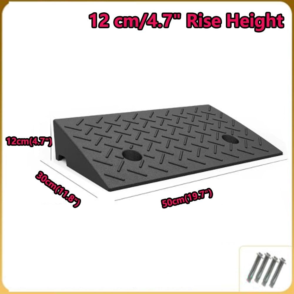 2 Pcs Driveway Curb Ramps, Rubber Wheelchair Ramp Portable Doorway Threshold Ramp, Heavy Duty Loading Ramp Shed Ramps for Cars Warehouse Dock(H 12 CM/4.7')