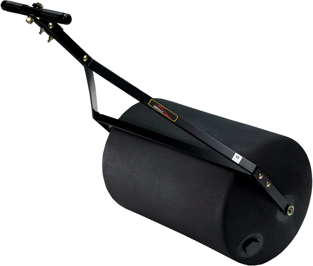 Brinly 270 lb. Combination Push/Tow Poly Lawn Roller with Easy-Turn Tethered Plug, 18 by 24' - Flat Black