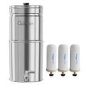 Culligan MaxClear 3 Gallon Gravity Water Filter System Removes Microplastics, PFAS & Lead, NSF/ANSI Certified, Polished Stainless-Steel Countertop Filter with 3 Ceramic Filters