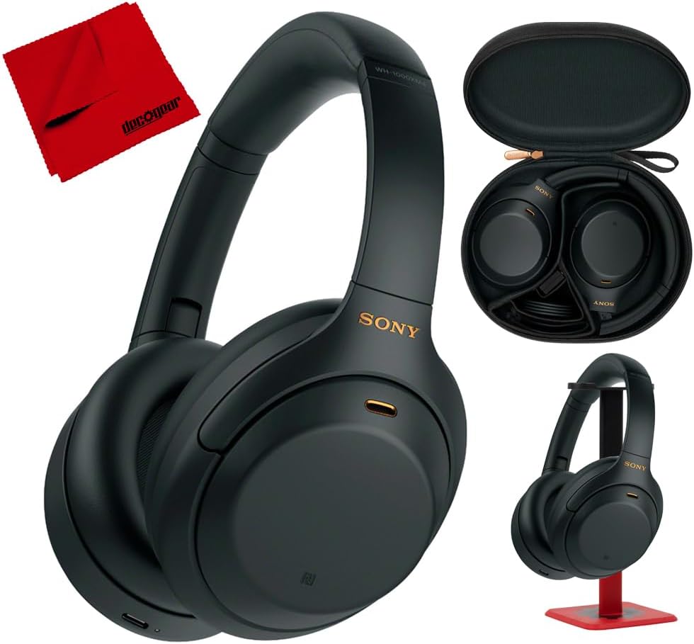 Sony WH-1000XM4 Wireless Premium Noise Canceling Overhead Headphones with Mic for Phone-Call and Alexa Voice Control, Black WH1000XM4 Bundle with Deco Gear Pro Audio Headphone Stand