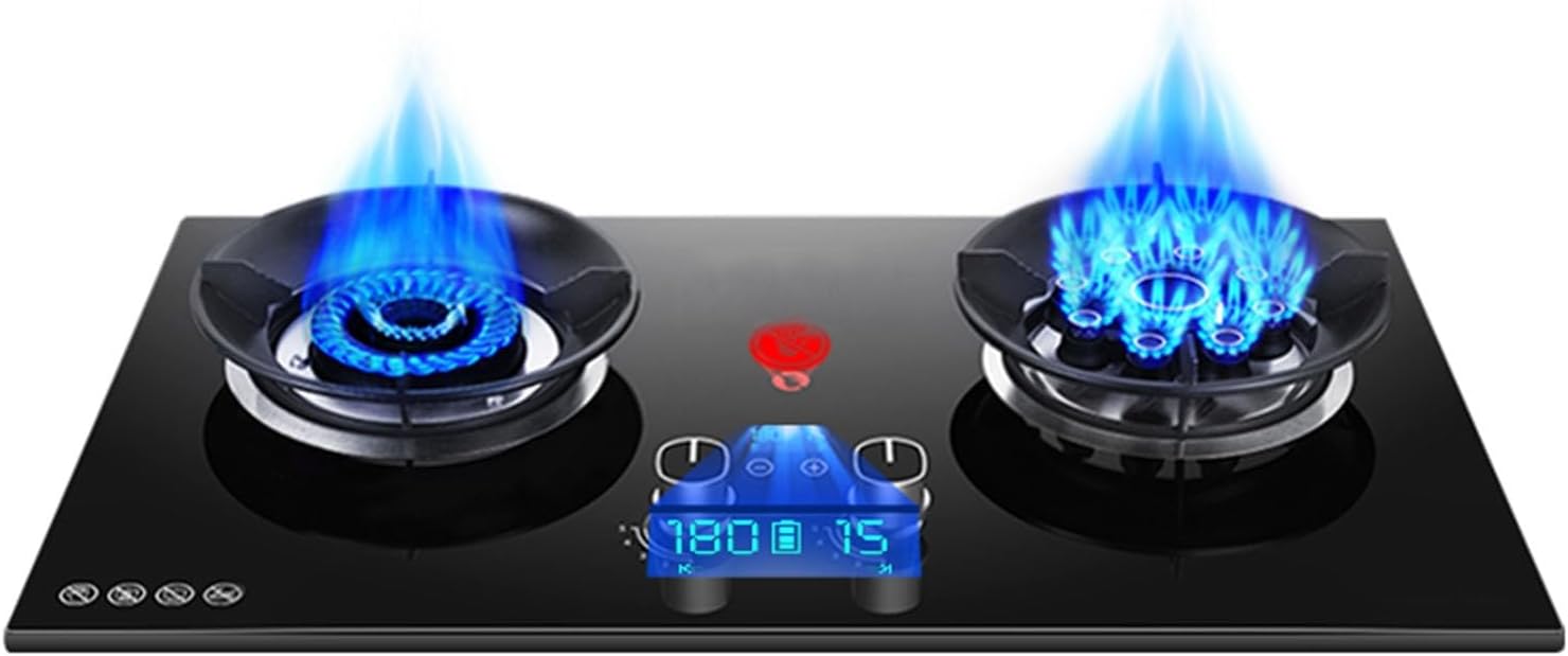 Propane Stove,tempered Glass Gas Cooktop,2 Burners Portable Propane Stove,Maximum 17742.4BTU for Food Trucks and Family Restaurants (Color : LPG, Size : Style 1)