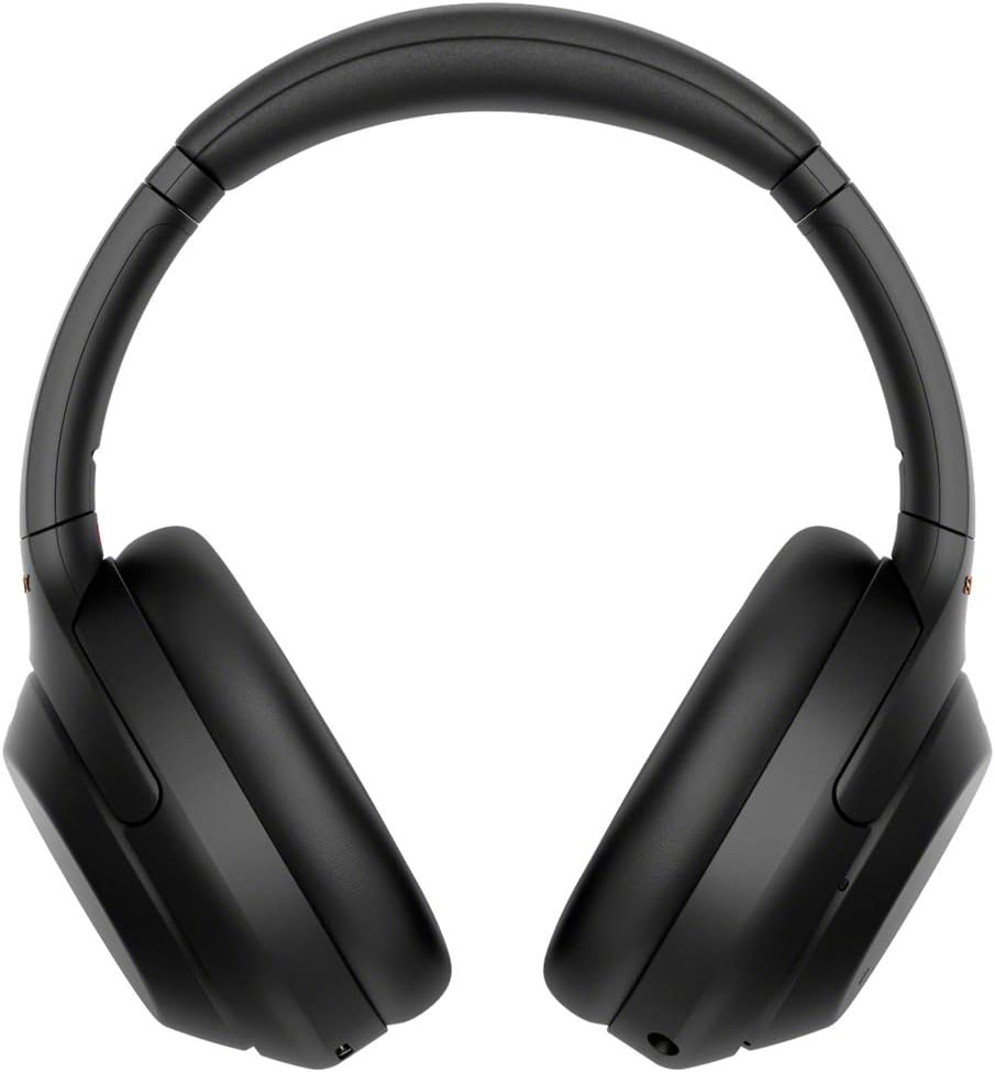 Sony WH1000XM4/B Premium Noise Cancelling Wireless Over-The-Ear Headphones Bundle with Deco Gear Wood Headphone Display Stand and Protective Travel Carry Case