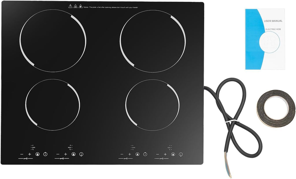 4 Burners Induction Cooktop with Touch Control, 110V Built-in Ceramic Cooktop Electric Stove Top with 9 Power Levels Adjustable Temperature for Cooking, Black(L 22.24' x W 19.49')