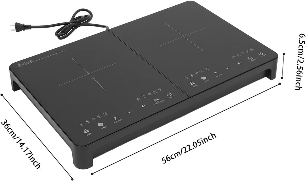 Double Induction Cooktop Burner with LED Display, 110V Quick Setting Function Portable Dual Induction Cooker Cooktop with Child Safety Lock & Time