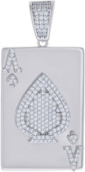 925 Sterling Silver Cubic Zirconia Ace Of Spade Playing Cards Gambling Charm Pendant