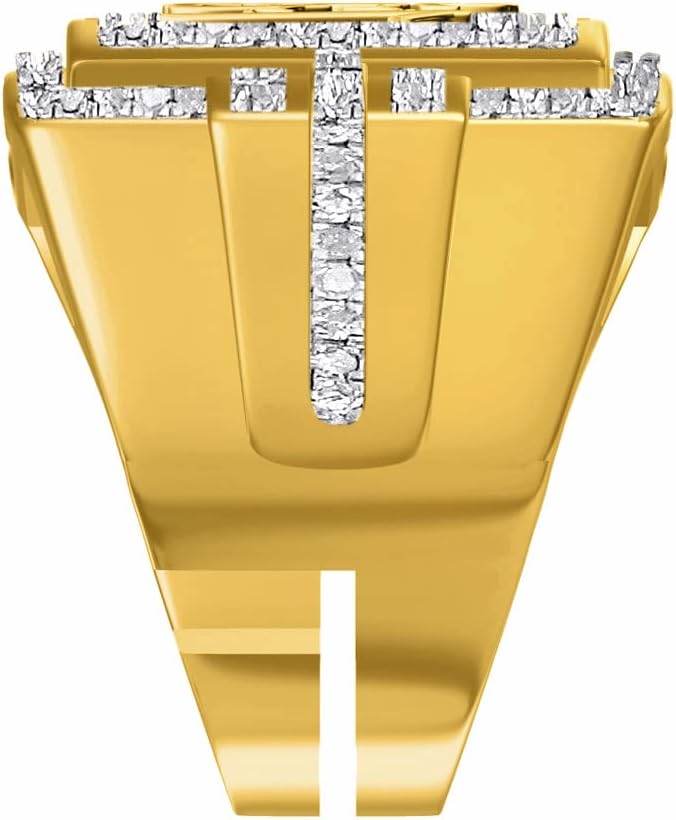 Men's Real Genuine Authentic Diamond 0.75 Ct. Ace Of Spades Poker Playing Card Royal Flush Custom Ring 10K Gold On Band Big 24mm (Adjustable 10 Up 12)