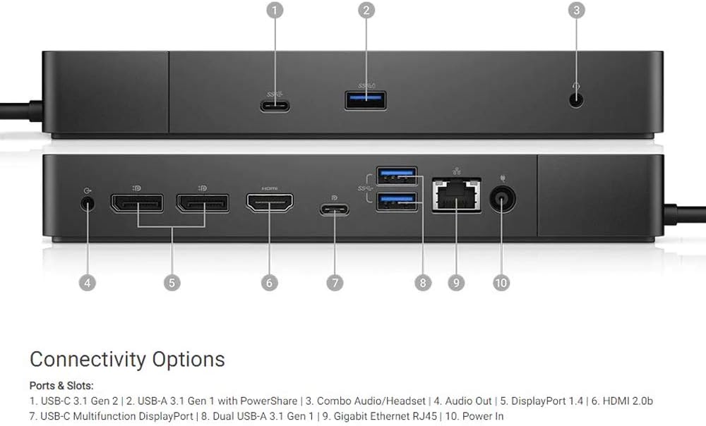 Dell WD19 180W Docking Station (130W Power Delivery) USB-C, HDMI, Dual DisplayPort, Black (KXFHC 0KXFHC 210-ARIQ)