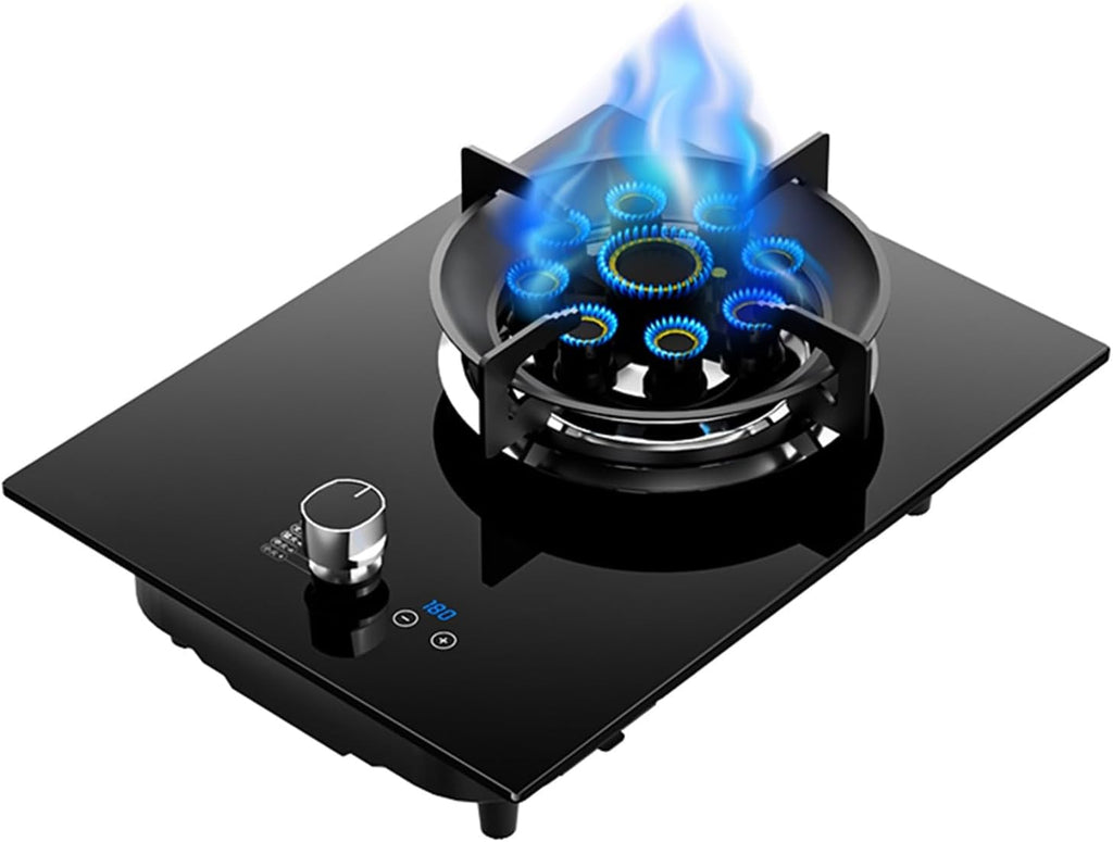 Single Burner Gas Stove,5.2kW Nine-Cavity High Fire,Tempered Glass with Timer and Flameout Safety for Home Kitchen(NG)