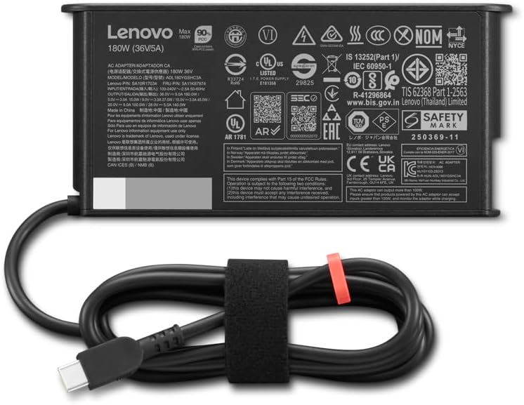 Lenovo ThinkPad Mobile Workstation 180W USB-C GaN Slim AC Adapter for ThinkPad P16 Series-P16 G3 21RQ 21RR, ThinkPad T16g Series-T16g G3 21V5 21V6, ADL180YGSLC3A, SA10R17032, 5A11K67872.