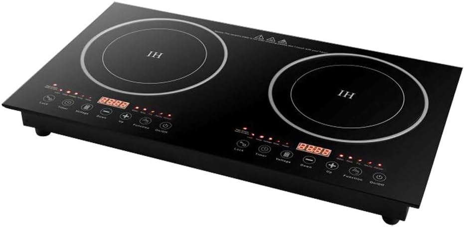 Double Induction Cooktop, Powerful 1200W, 2 Large 8' Heating Coils, Independent Controls, 2 x 18'Shatter-Proof Ceramic Glass Surface,Portable Electric Countertop Double Burner