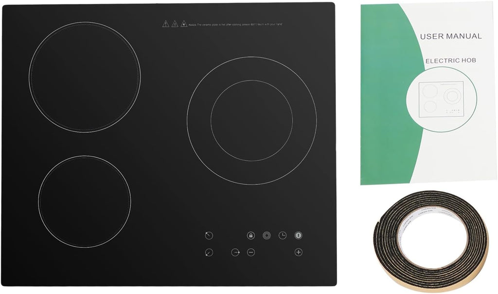 Electric Ceramic Cooktop, 23 Inch 3 Burners Portable Electrics Stove 110V 2600W Desktop or Embedded Electric Hot Plate Built-in Electrics Stove Top with Touch Adjustment Control & Child Safety Lock