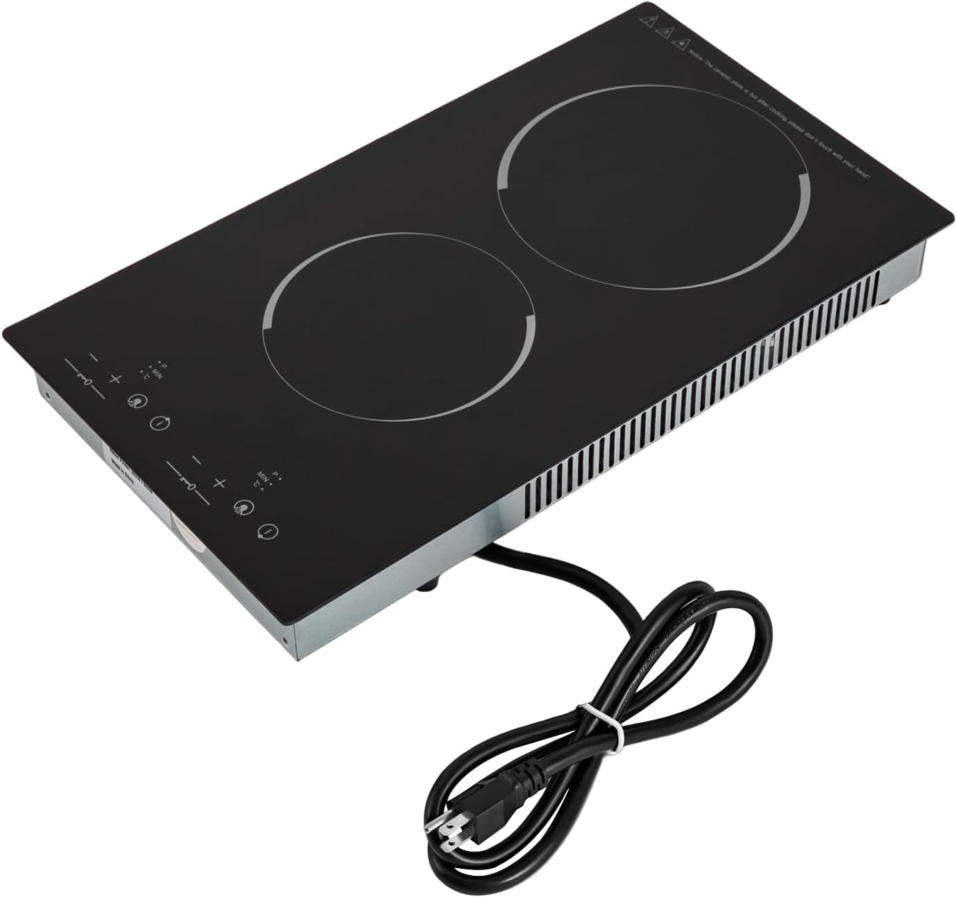 Electric Cooktop 110v, Electric Stove Countertop & Built-in, Cooktop with 9 Power Levels, Sensor Touch Control, Safety Lock, Timer, No Plug (2 Burners)