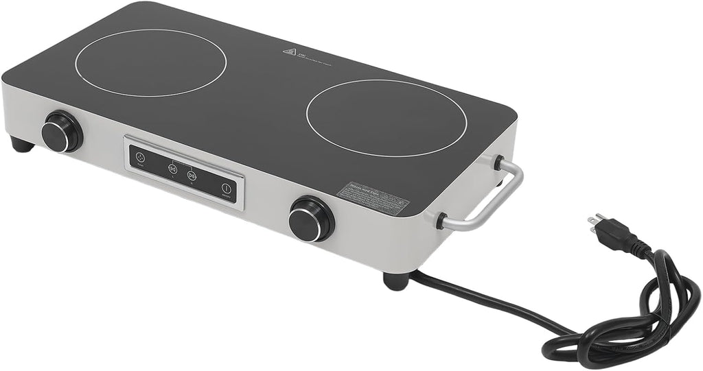 2 Burner Electric Cooktop 1100W Countertop Stove Top with Knob Control 110-120V Plug in Electric Cooktop with Touch Control & Timer for Kitchen, RV, Apartment (Silver)
