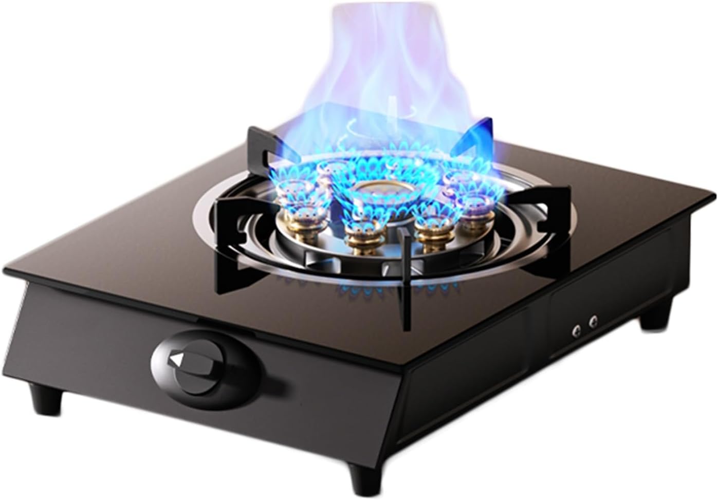 Gas Cooker 1 Burner,4.0KW Nine-Cavity High-fire Timer,Gas/LP Gas Conversion Stove,Tempered Glass Cast Iron Pot Rack,with Flameout Protection,for Home Kitchen(LPG)