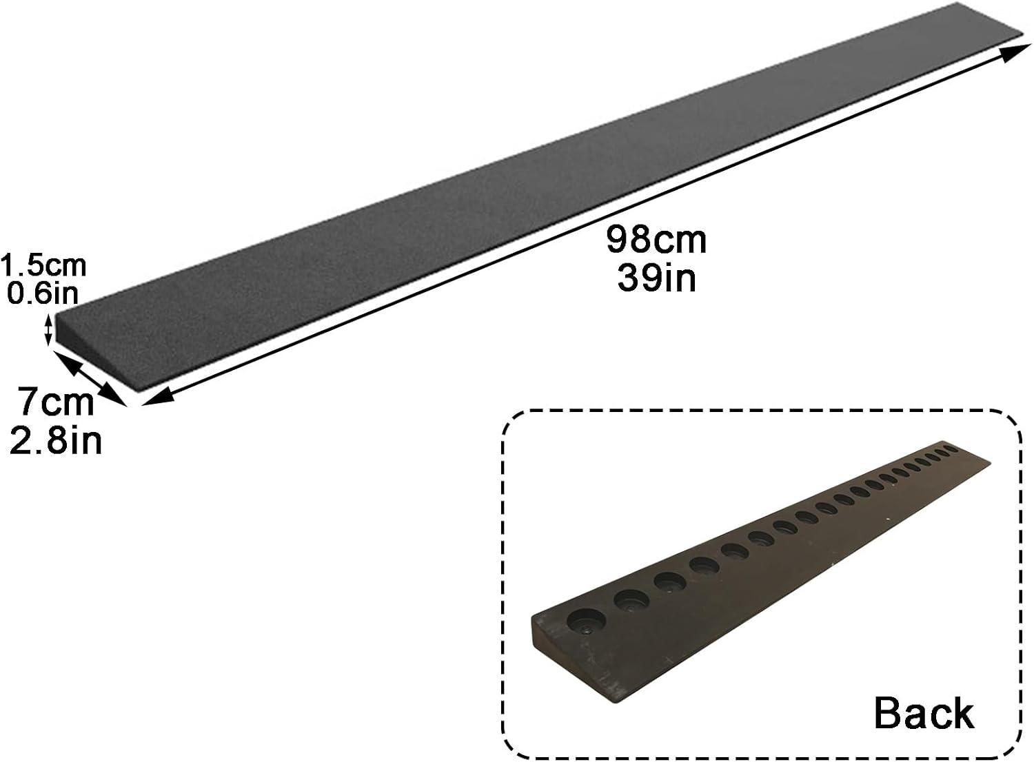 Wheelchair Ramp Nonslip Threshold Ramp Angled Rise Rubber Curb Ramp Portable Lightweight for Doorways Stairs Steps(98 * 7 * 1.5cm/39 * 2.8 * 0.6in)